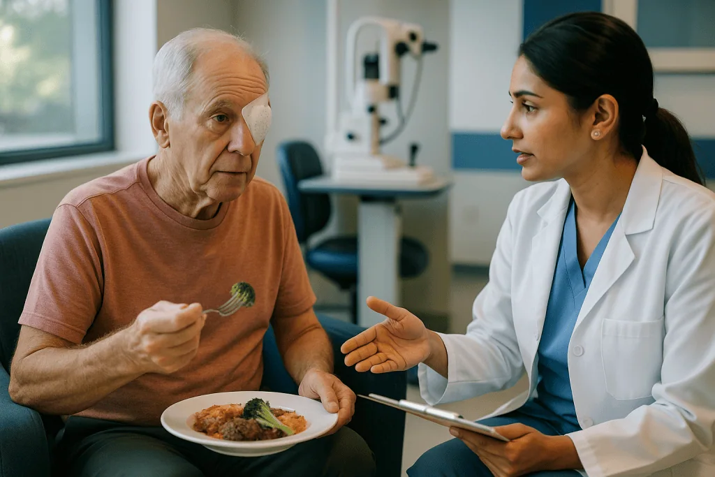 Doctor consulting elderly patient about food nutrition: Who is usually cleared sooner, and who is usually asked to wait