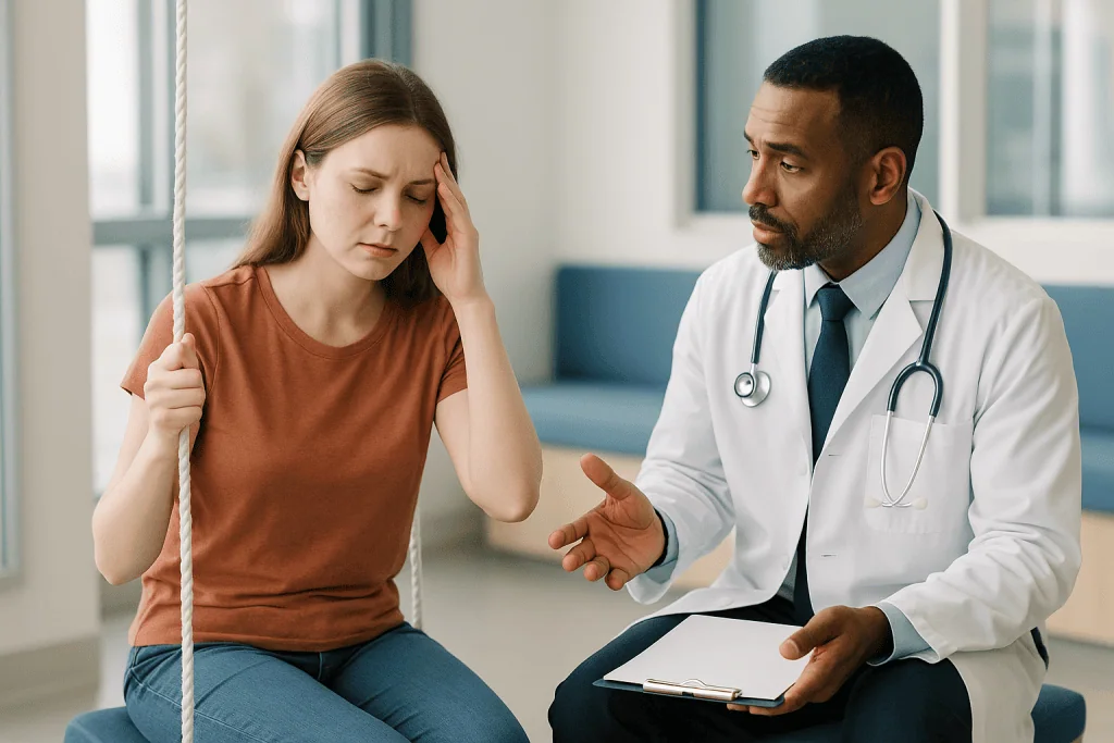 Doctor consulting patient in clinical setting: Why do I get motion sickness on swings, in VR, or reading in a car?