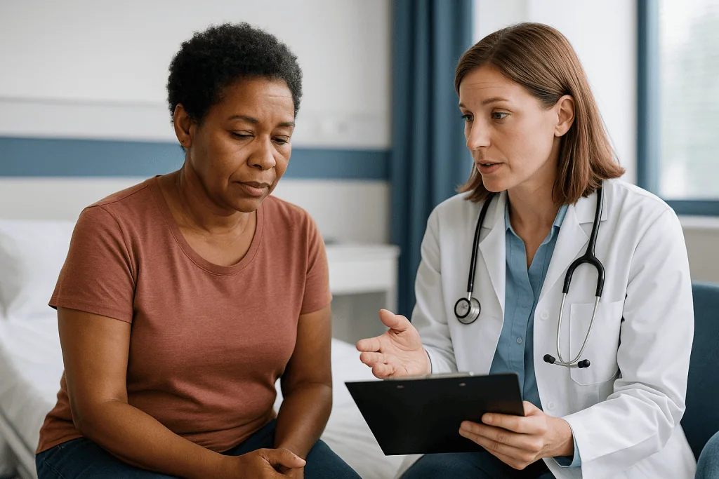 Doctor consulting with patient using tablet device: Why is it important to check cortisol levels, and when is it not?