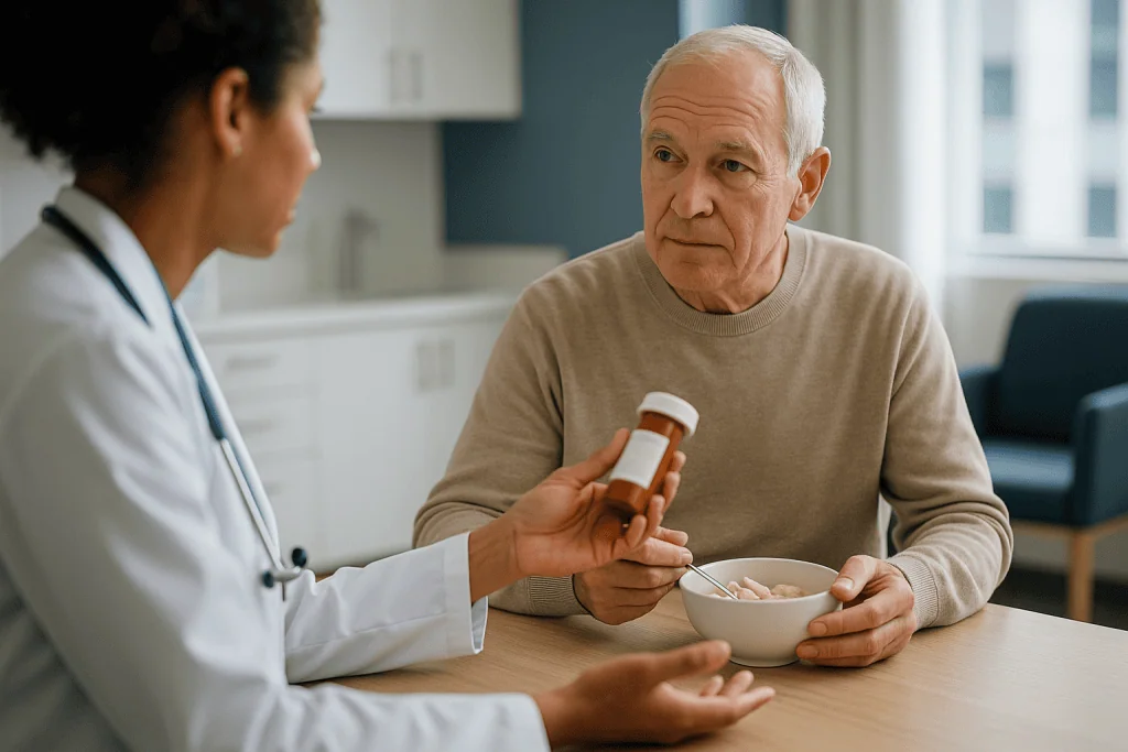 Doctor consulting senior patient about medication: Why medication alone is often the first answer