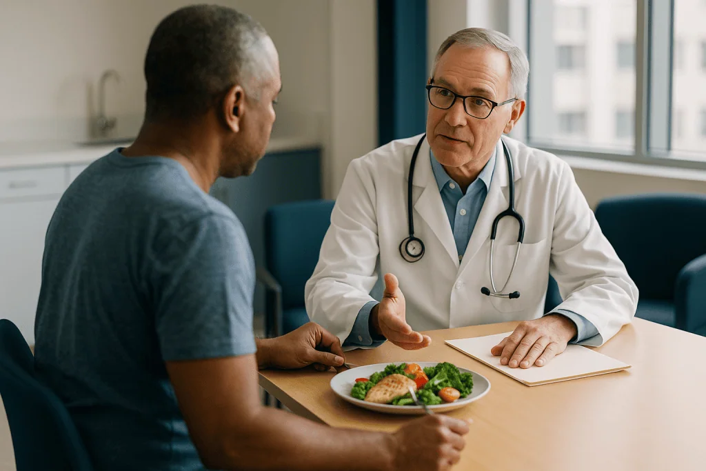 Doctor consulting patient about healthy meal nutrition: Why OMAD is trending now: what changed recently in the research