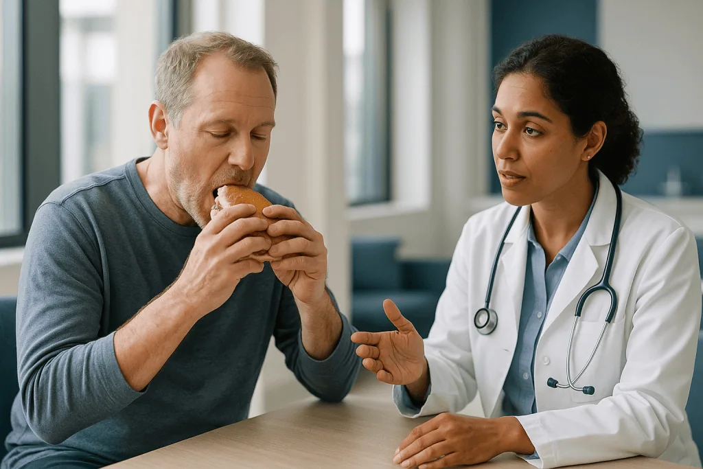 Doctor consulting patient about eating food: Why relief fades: the mechanics of recurrence