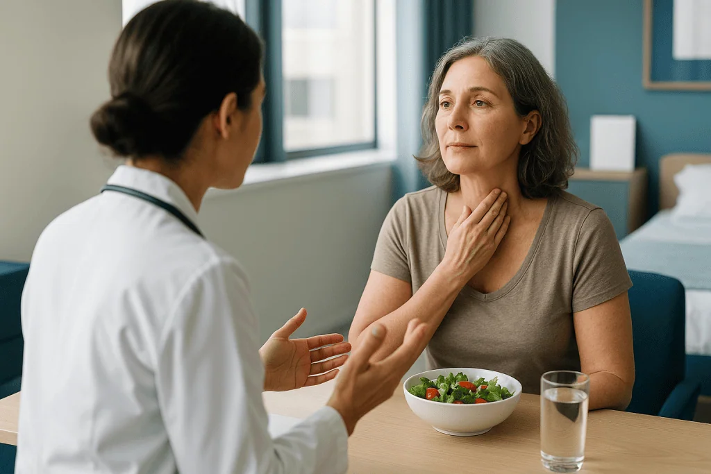 Doctor consulting patient about nutrition and diet: Why thyroid and hormone checks sit inside longevity programs